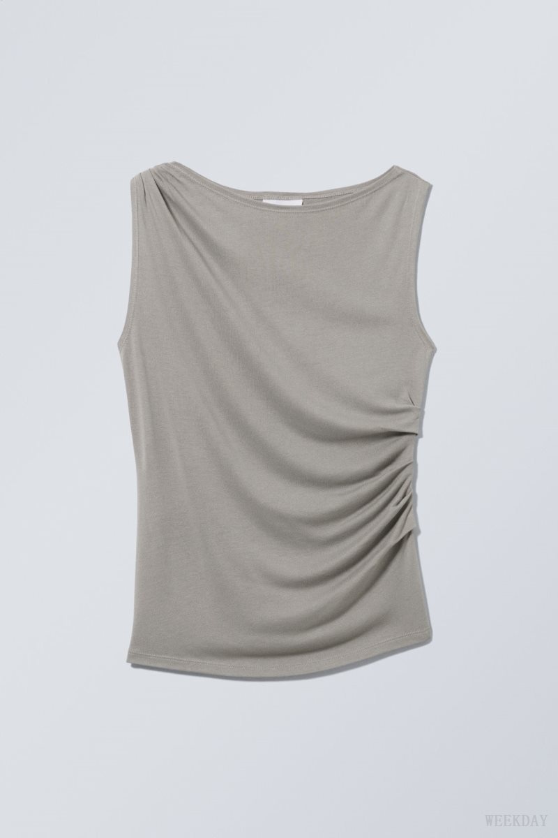 Weekday Joan Drape Top Grey | AHJX8305