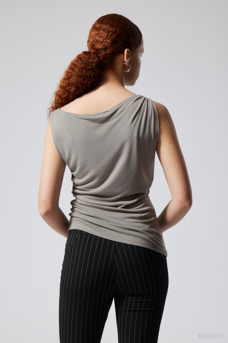 Weekday Joan Drape Top Grey | AHJX8305