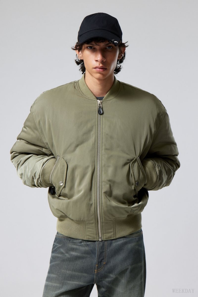 Weekday Jon Bomber Jacket Khaki Green | TOVG4795