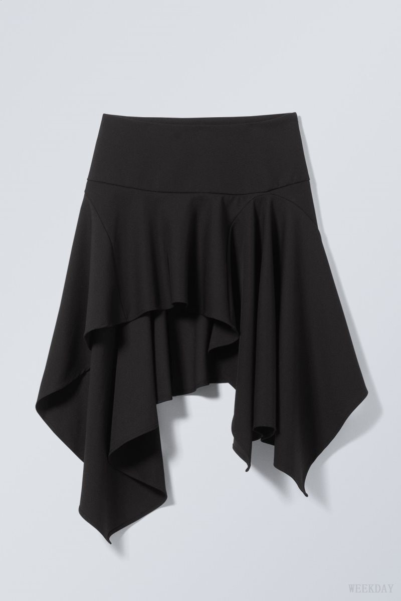 Weekday Joy Asymmetric Midi Skirt Black | GUCX4804