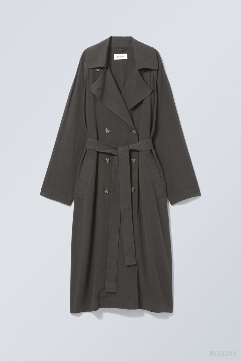 Weekday Julie Linen Mix Trench Dark Grey | NLMB7545