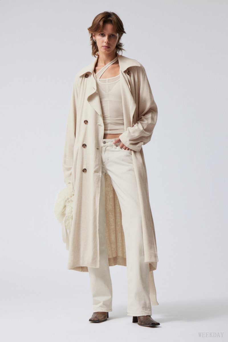 Weekday Julie Linen Mix Trench Ecru | ENAQ6672