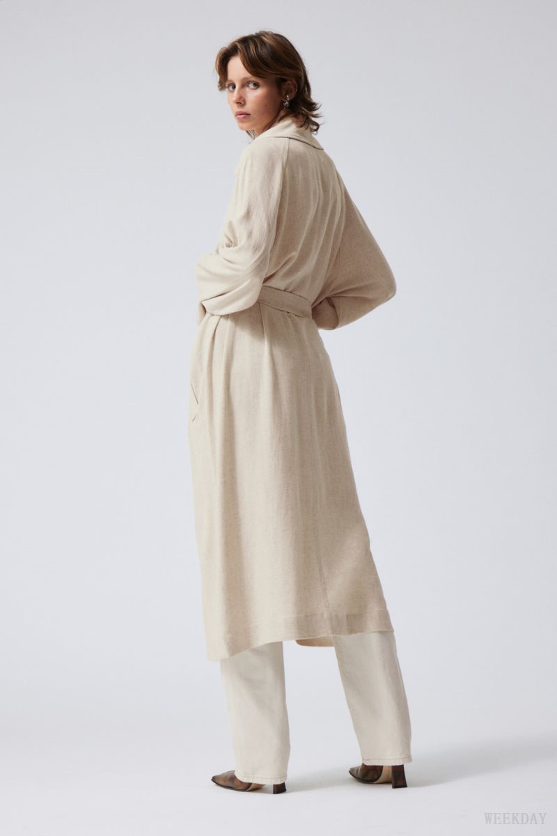 Weekday Julie Linen Mix Trench Ecru | ENAQ6672