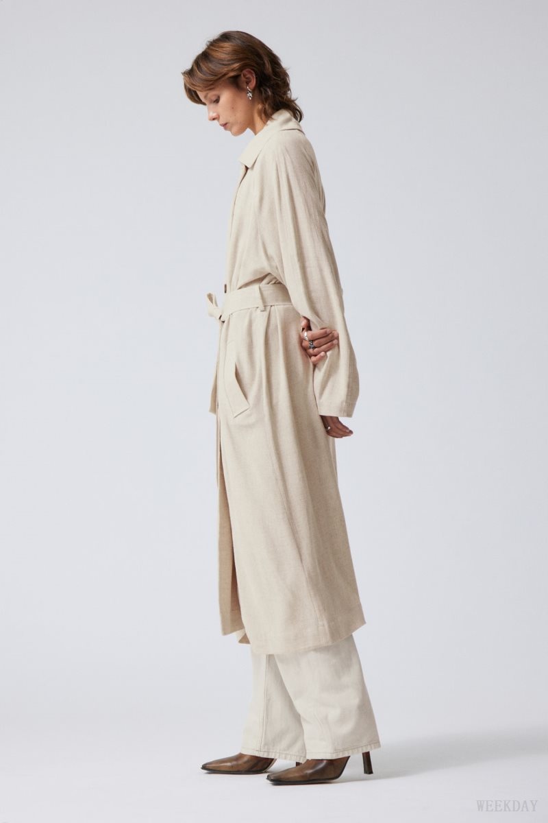 Weekday Julie Linen Mix Trench Ecru | ENAQ6672