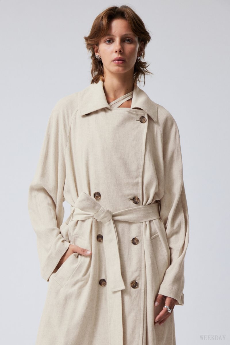 Weekday Julie Linen Mix Trench Ecru | ENAQ6672