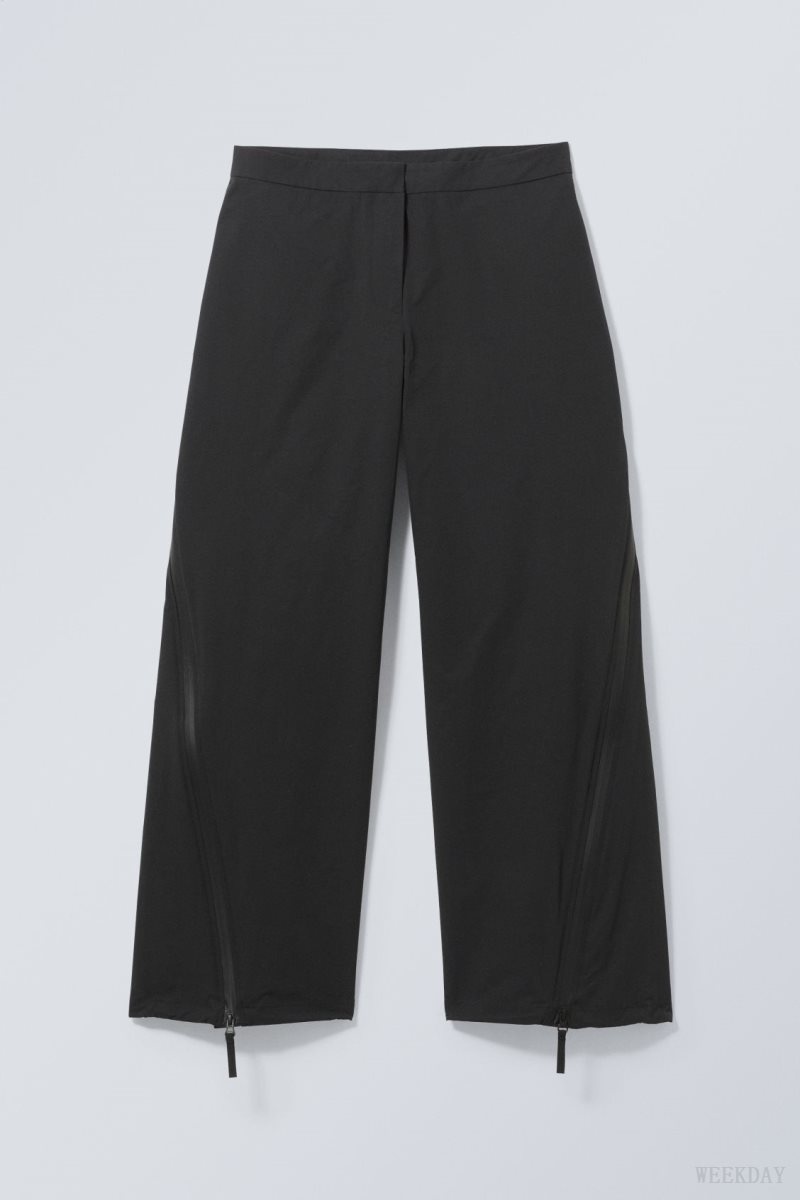 Weekday Junko Nylon Zip Trousers Black | NDUJ6129