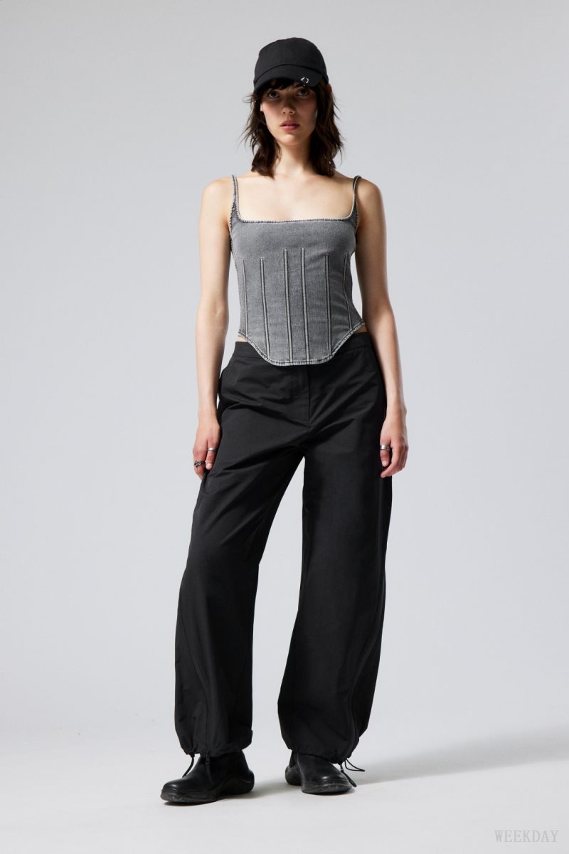 Weekday Junko Nylon Zip Trousers Black | NDUJ6129