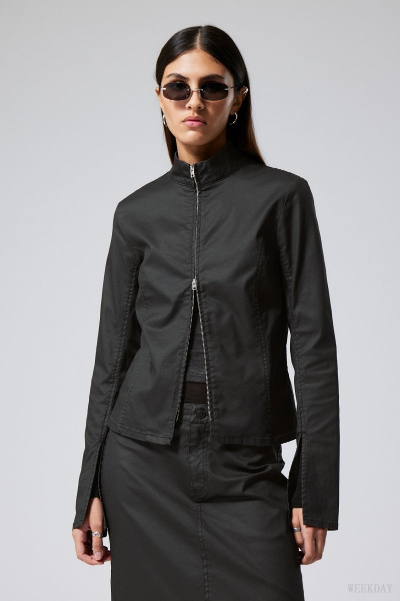 Weekday Kate Coated Zip Shirt Black | IFRR0809