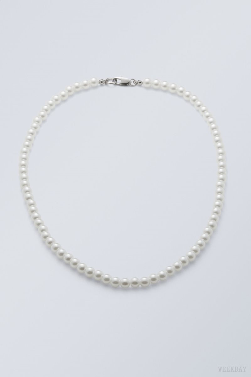 Weekday Kevin Beaded Necklace Pearl | NILL3851