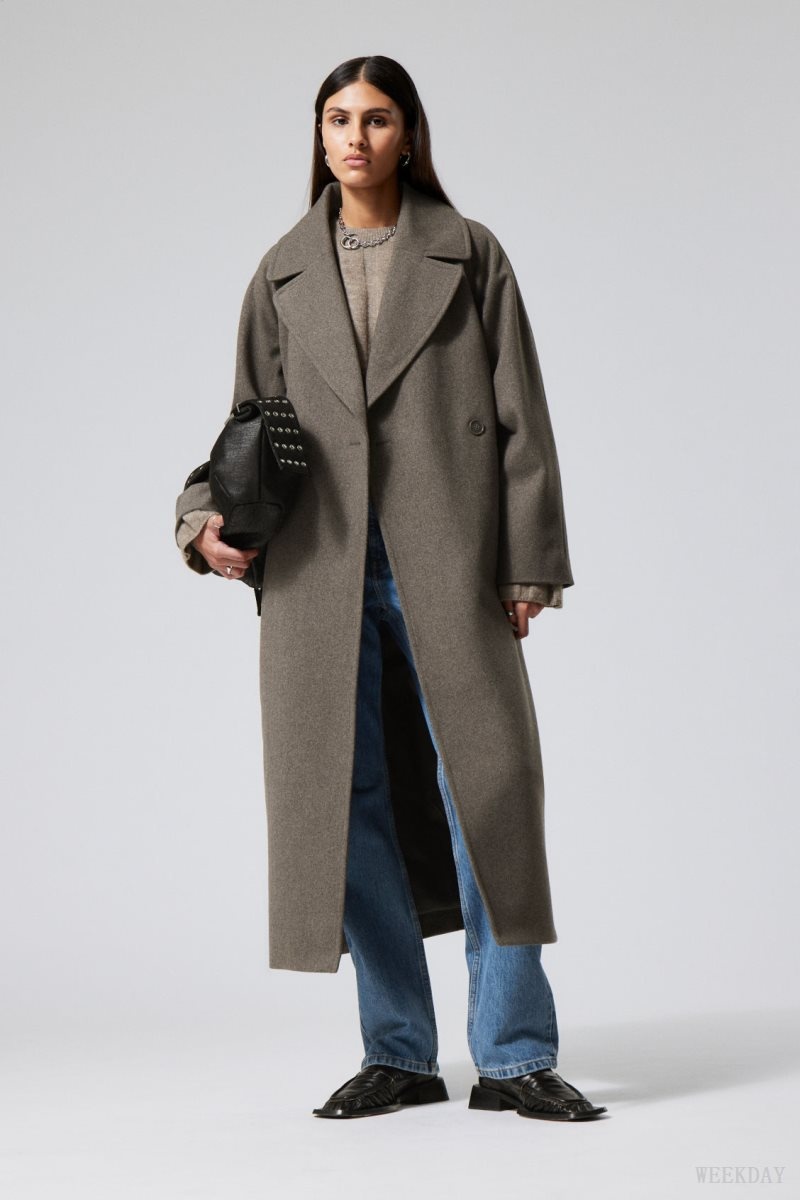 Weekday Kia Oversized Wool Blend Coat Grey Brown | ZLMG9837