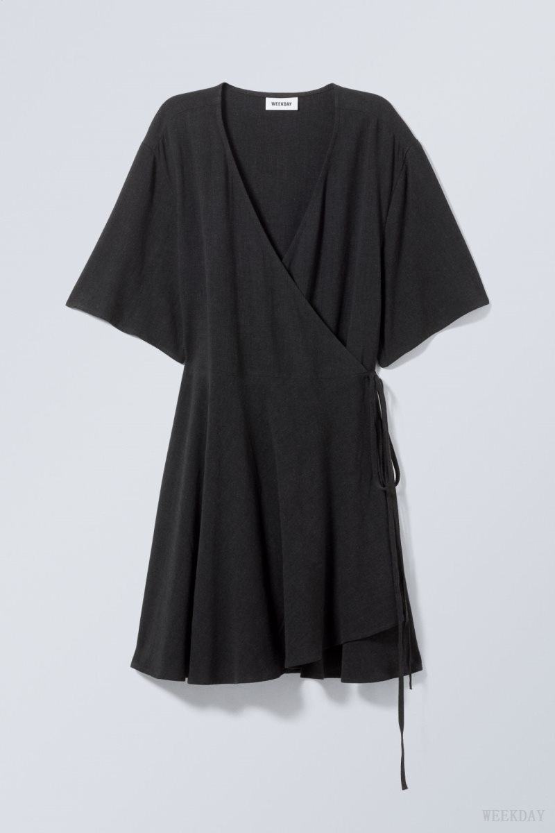 Weekday Kimberly Linen Mix Dress Black | RBVN6101