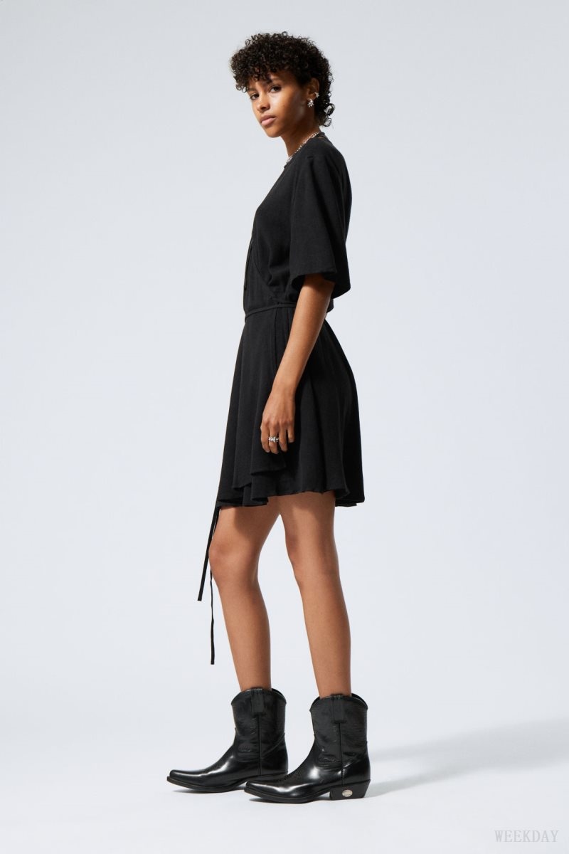 Weekday Kimberly Linen Mix Dress Black | RBVN6101