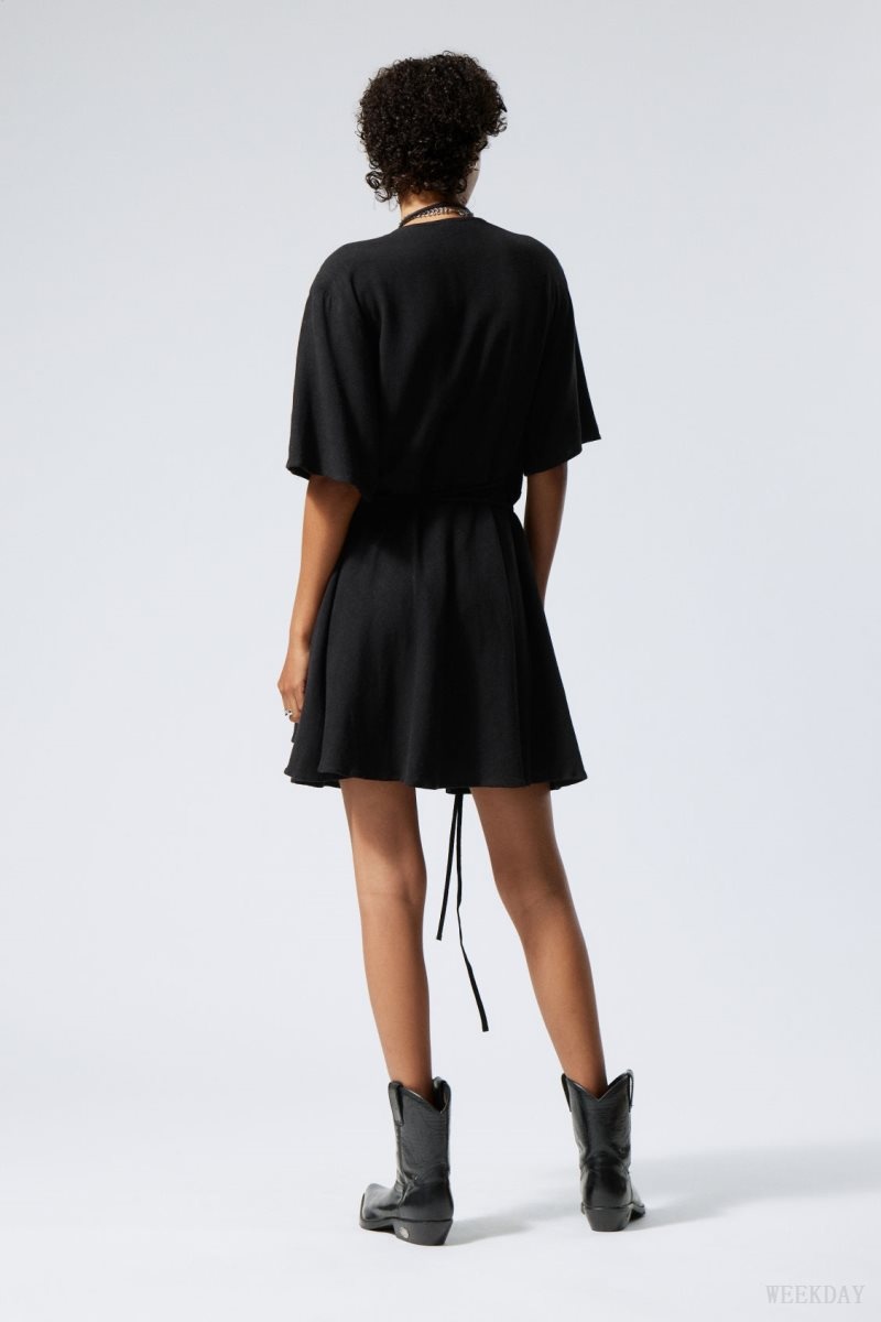 Weekday Kimberly Linen Mix Dress Black | RBVN6101