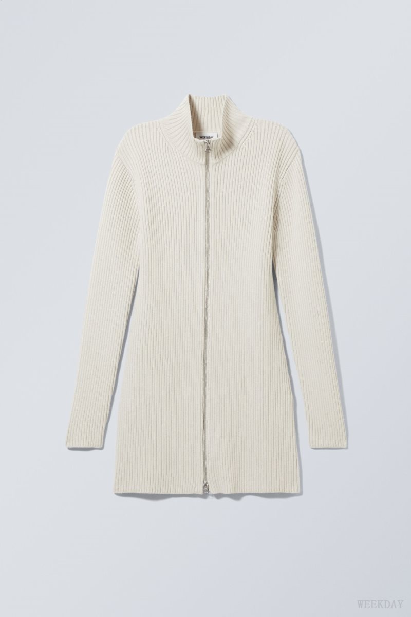 Weekday Laila Long Zip Cardigan Light Mole | AAQW1433