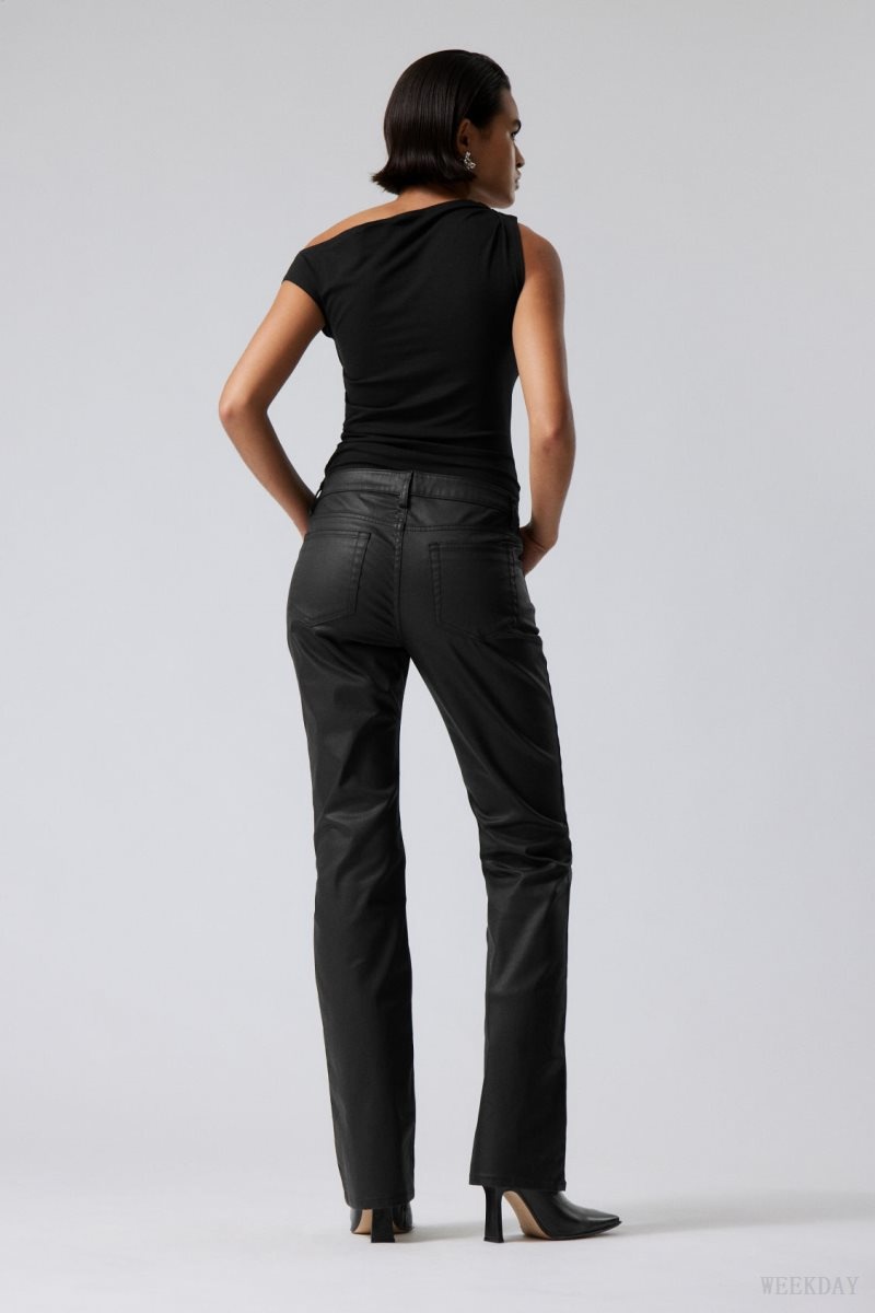 Weekday Lana Coated Trousers Black | MCNU4134