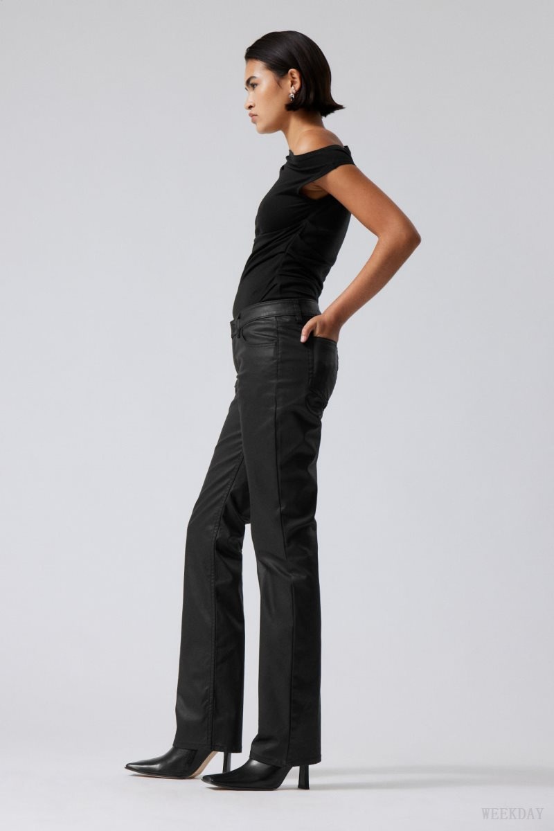 Weekday Lana Coated Trousers Black | MCNU4134