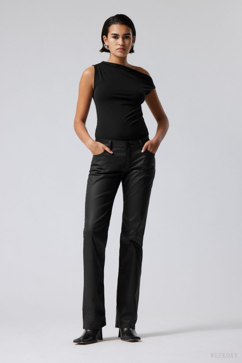 Weekday Lana Coated Trousers Black | MCNU4134