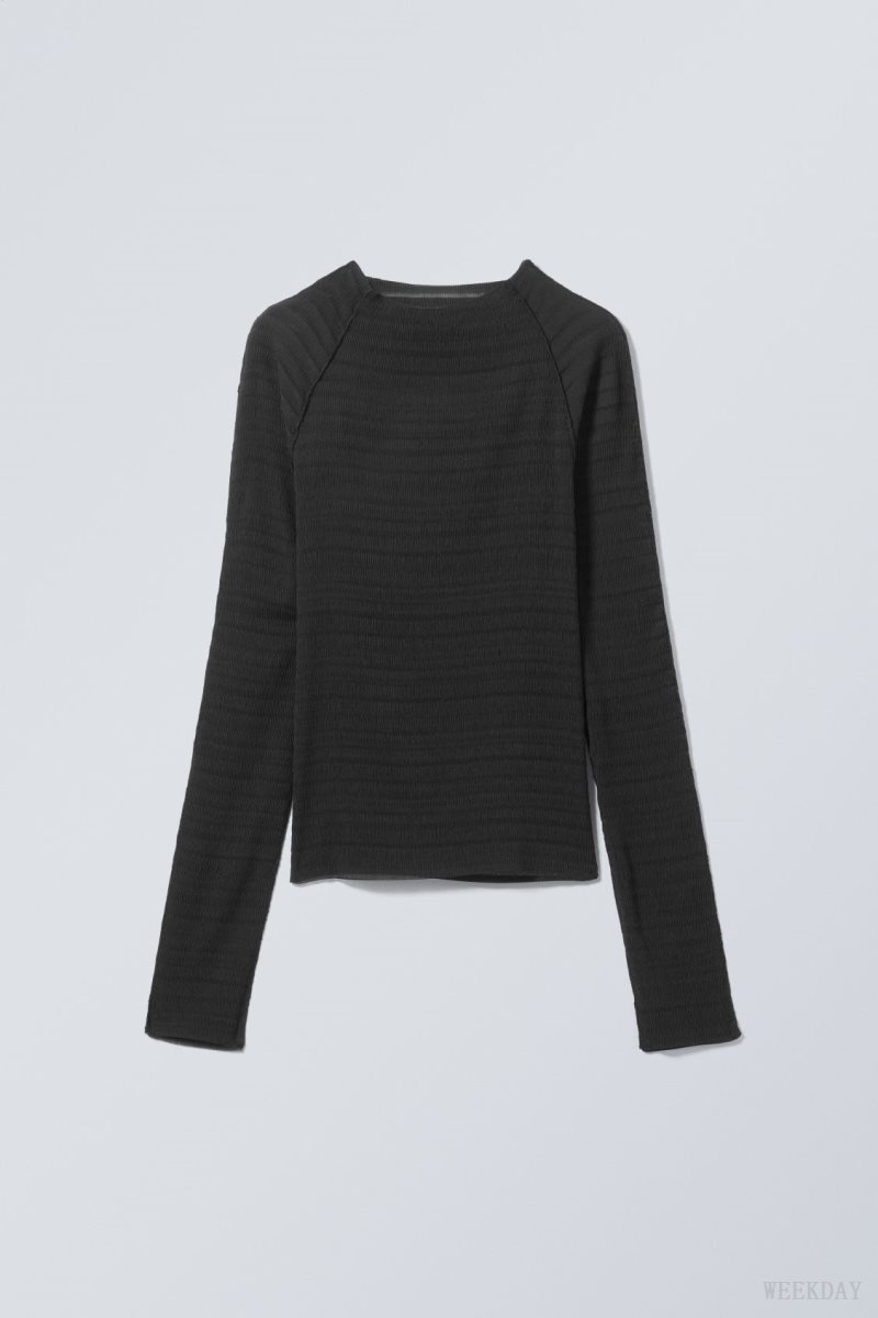 Weekday Laura Long Sleeve Pleated Top Black | HSTW7834