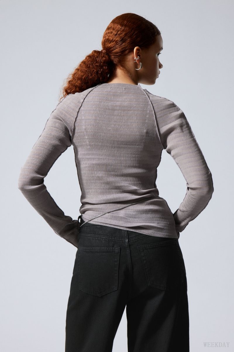 Weekday Laura Long Sleeve Pleated Top Light Grey | EUJJ3089