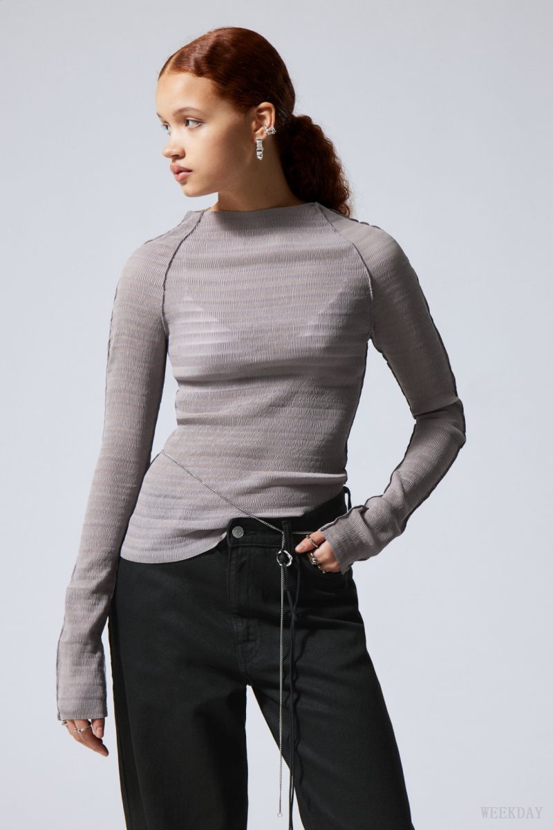 Weekday Laura Long Sleeve Pleated Top Light Grey | EUJJ3089