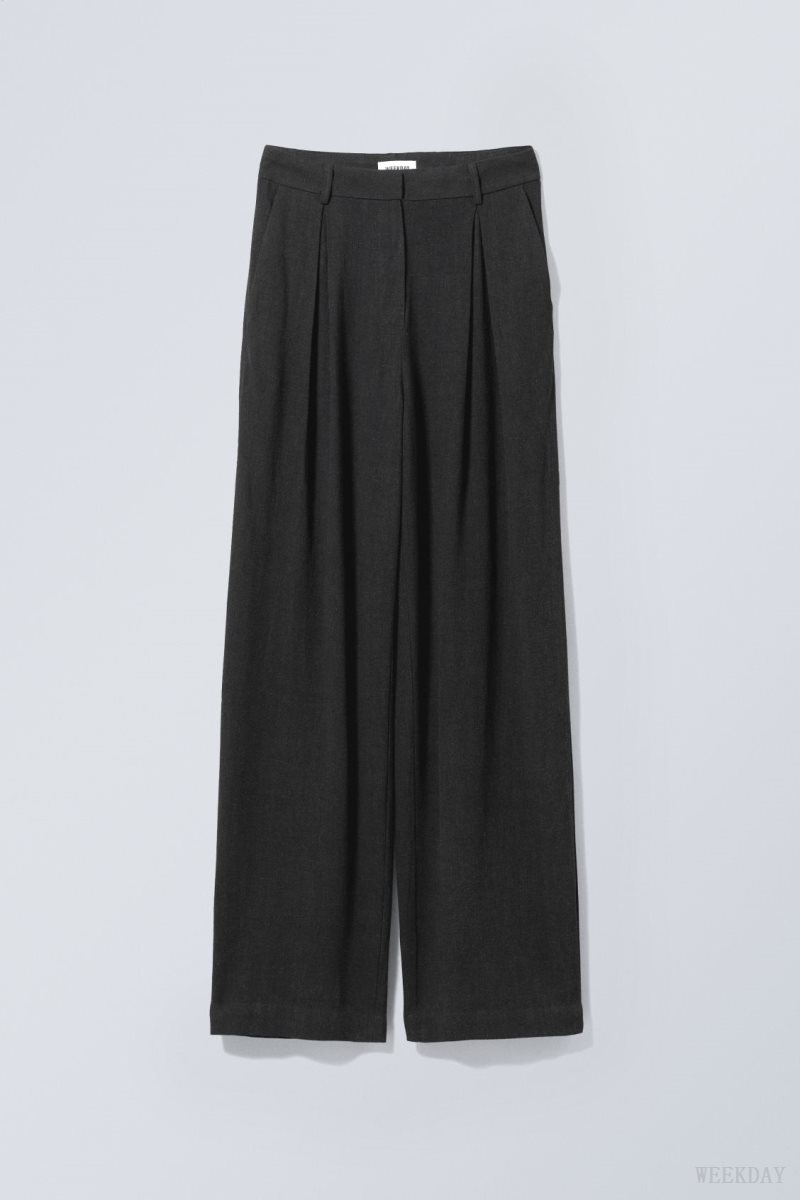 Weekday Lilah Linen Mix Trousers Black | VUQQ4284