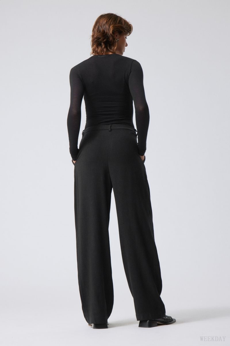 Weekday Lilah Linen Mix Trousers Black | VUQQ4284