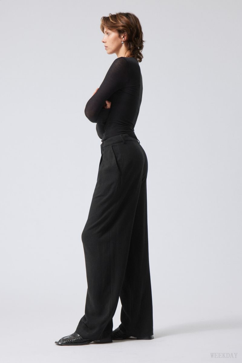 Weekday Lilah Linen Mix Trousers Black | VUQQ4284