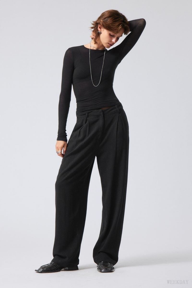 Weekday Lilah Linen Mix Trousers Black | VUQQ4284