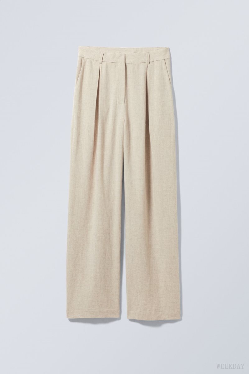 Weekday Lilah Linen Mix Trousers Light Beige | NTHT6844