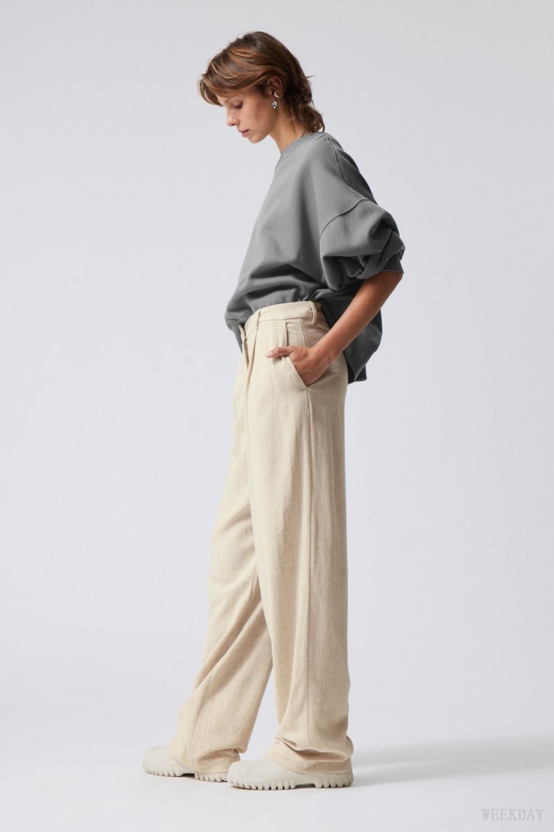 Weekday Lilah Linen Mix Trousers Light Beige | NTHT6844