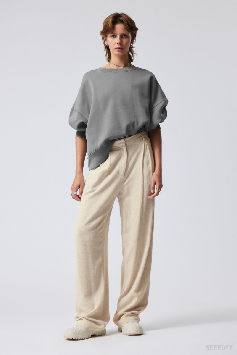 Weekday Lilah Linen Mix Trousers Light Beige | NTHT6844