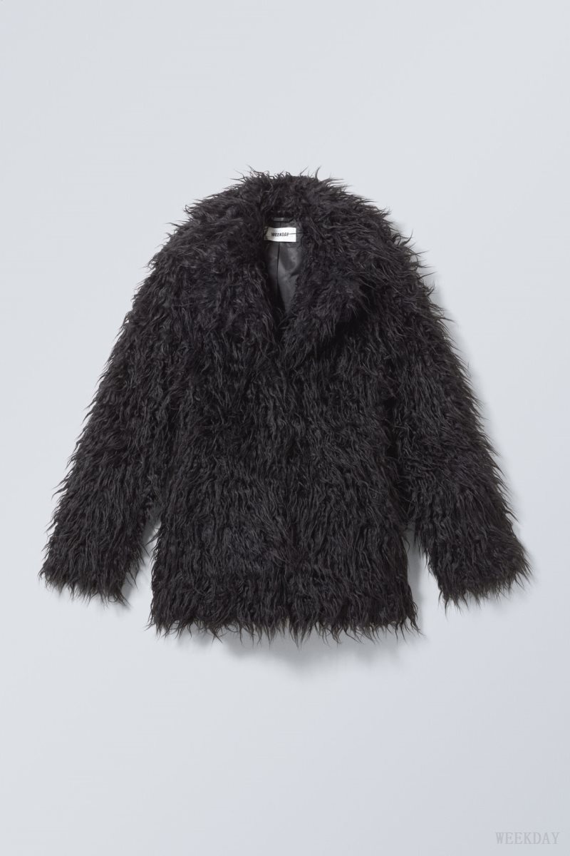 Weekday Lilith Waisted Faux Fur Jacket Black | VQGA7218