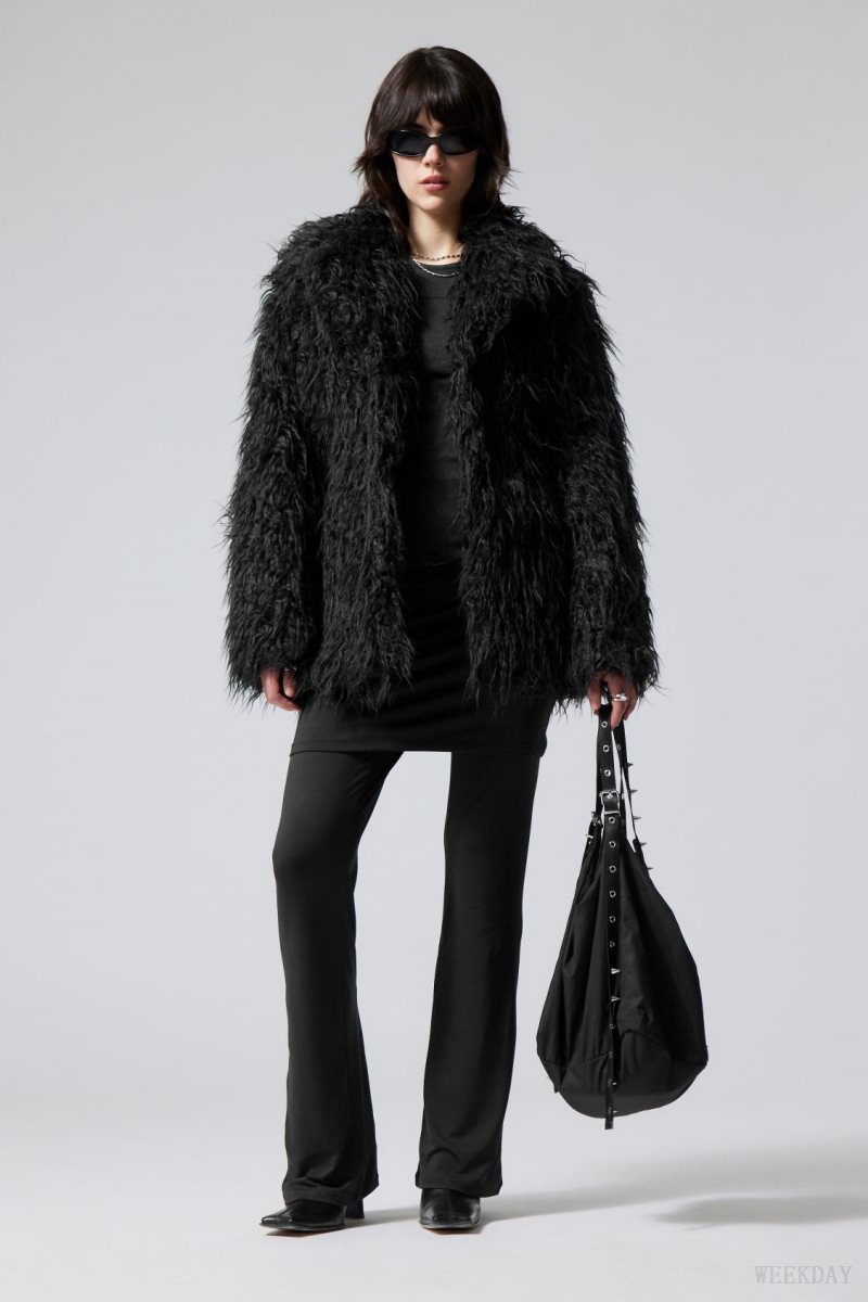 Weekday Lilith Waisted Faux Fur Jacket Black | VQGA7218