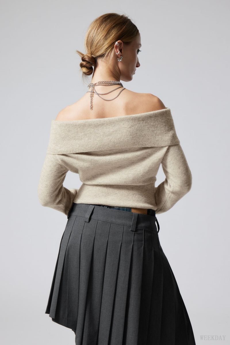 Weekday Lolo Off Shoulder Sweater Ecru | PJMQ9069