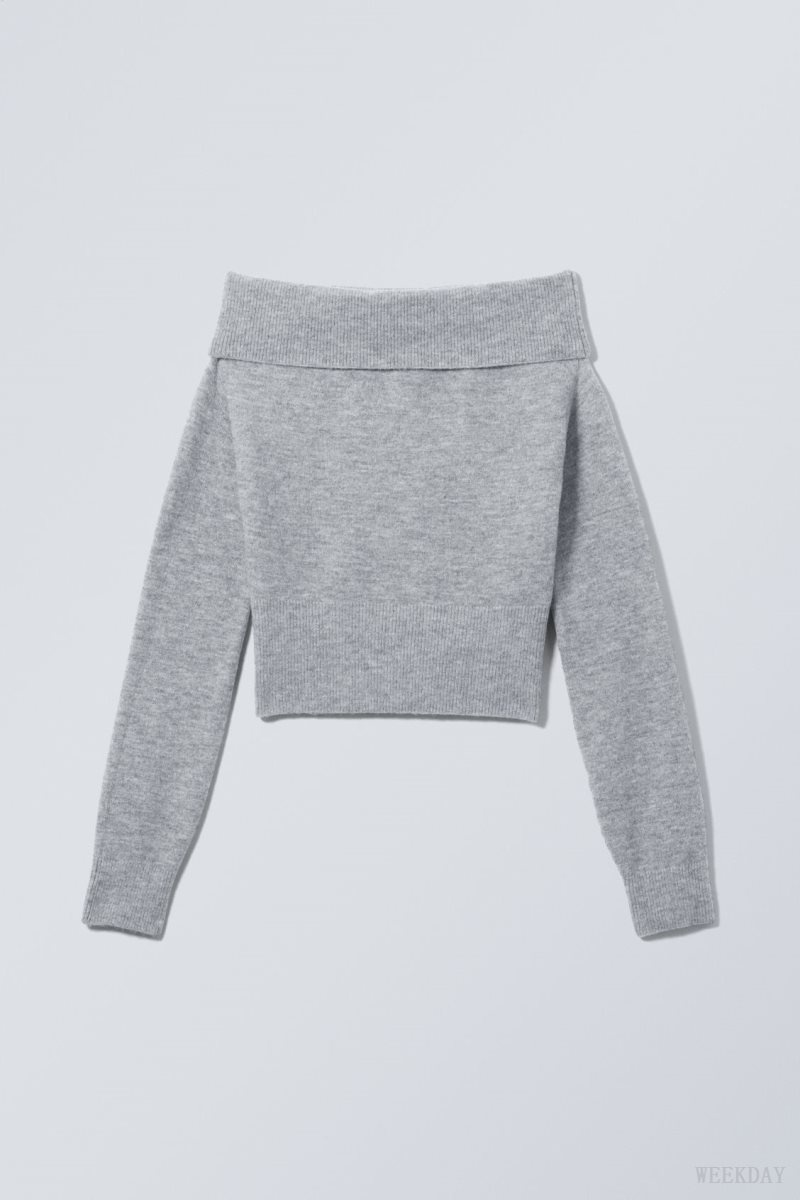 Weekday Lolo Off Shoulder Sweater Grey | JJCF4450