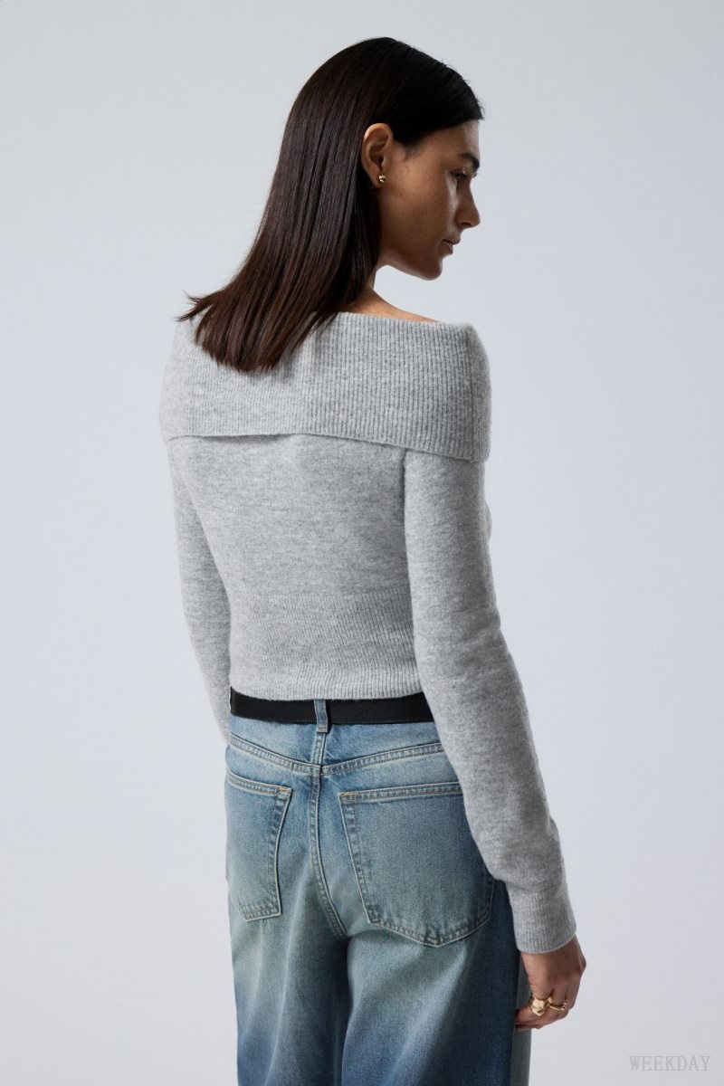 Weekday Lolo Off Shoulder Sweater Grey | JJCF4450