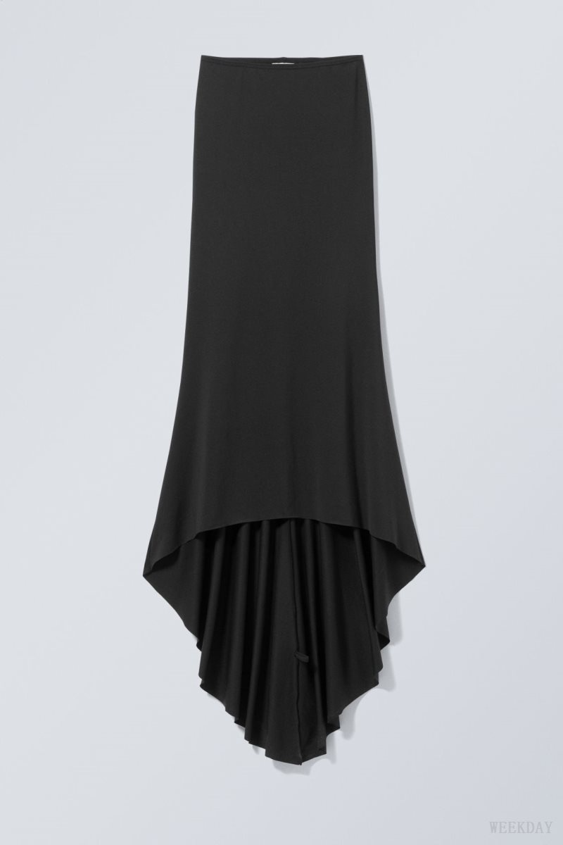 Weekday Long Asymmetric Drape Skirt Black | CAGD4181