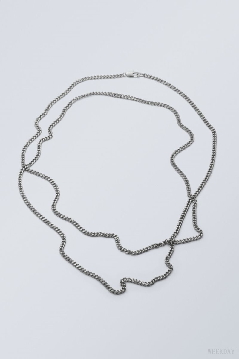 Weekday Long Curb Chain Necklace Silver | JYEX4276