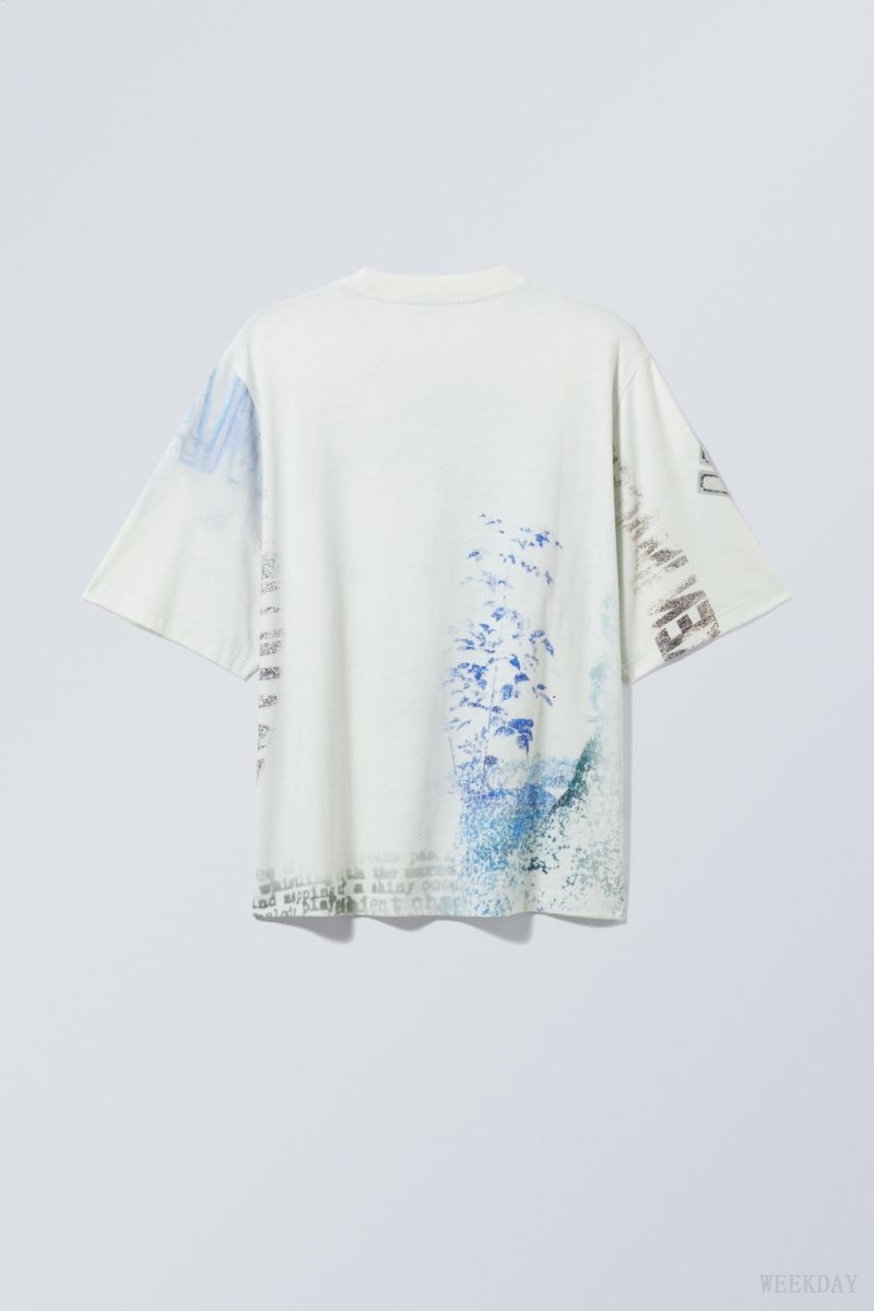 Weekday Loose Fit Printed T-shirt White | SPYV3314