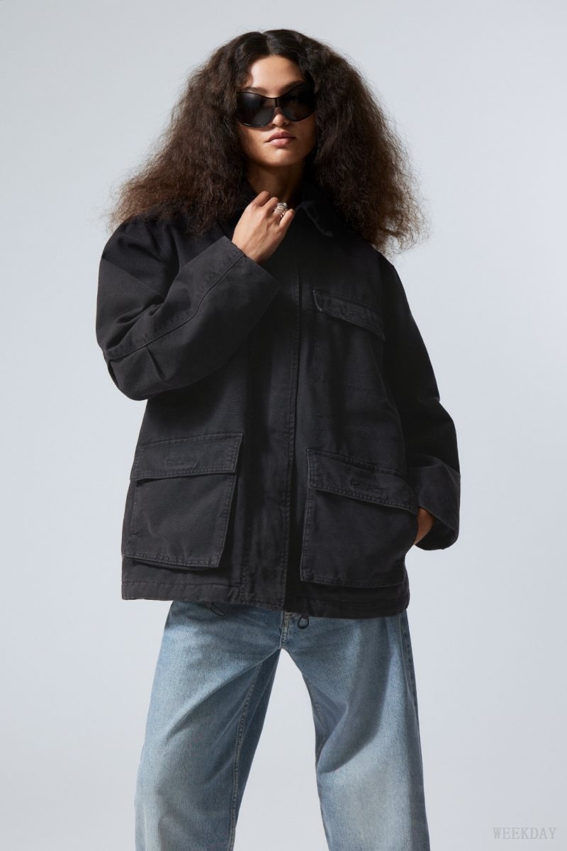 Weekday Luca Washed Parka Jacket Black | NMSU3355