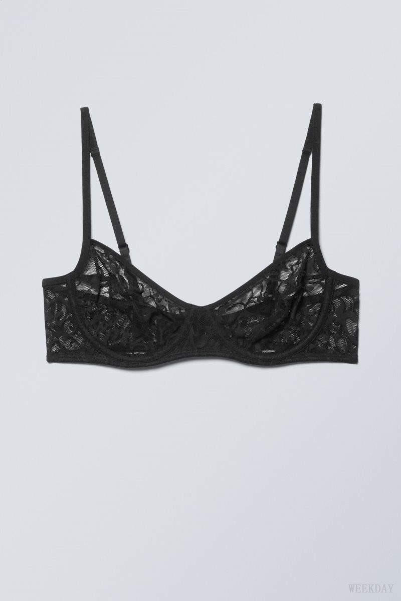 Weekday Lucy Lace Underwire Bra Bra Black | ZKFH8169