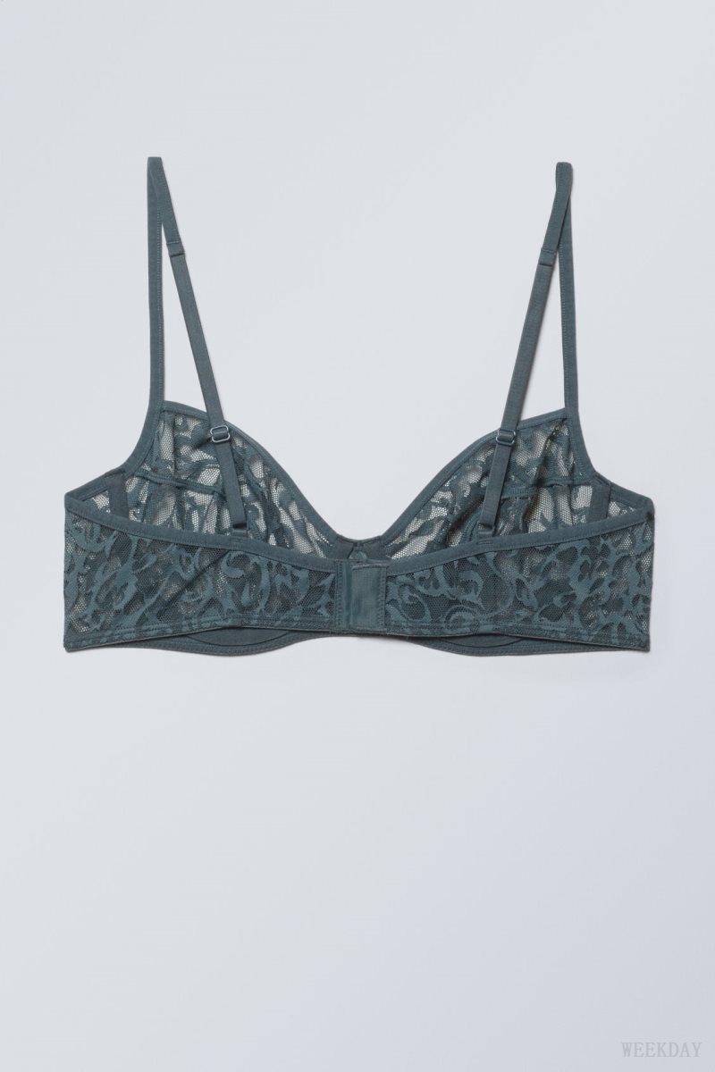 Weekday Lucy Lace Underwire Bra Bra Dark Turquoise | HIYO0692