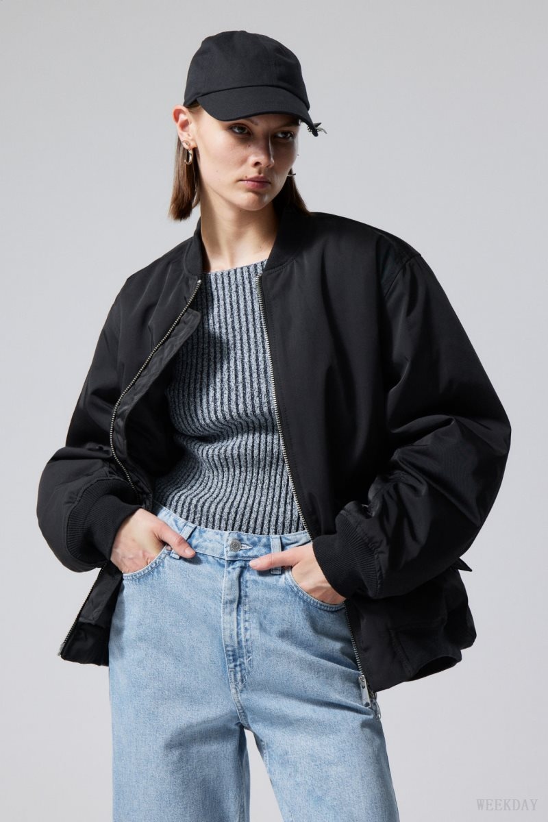 Weekday Lui Oversized Bomber Jacket Black | LGMU3677