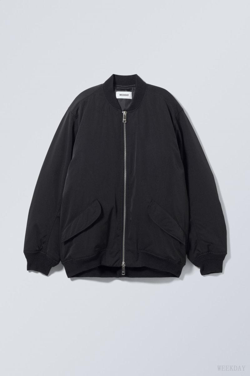 Weekday Lui Oversized Bomber Jacket Black | LGMU3677