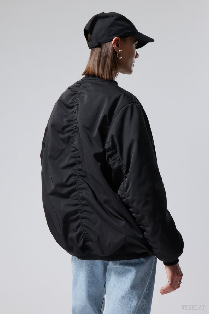 Weekday Lui Oversized Bomber Jacket Black | LGMU3677