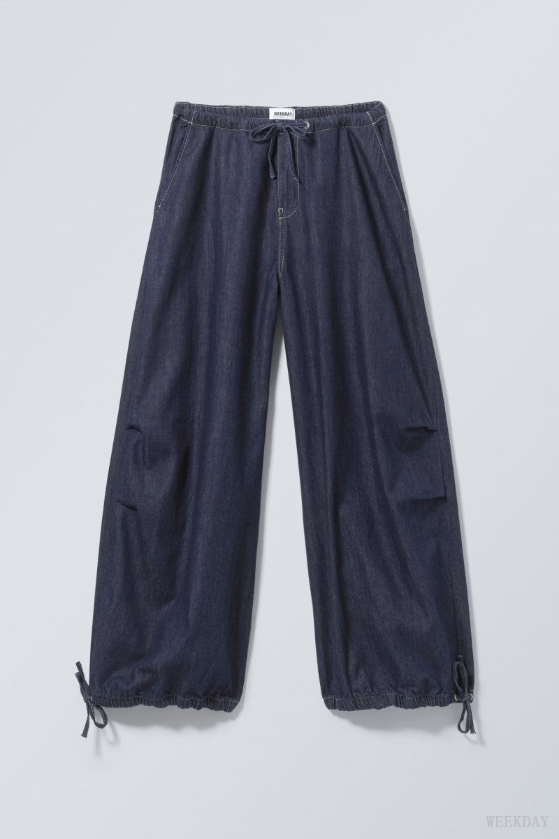 Weekday Luisa Denim Baggy Parachute Trousers Blue | UCNT2510