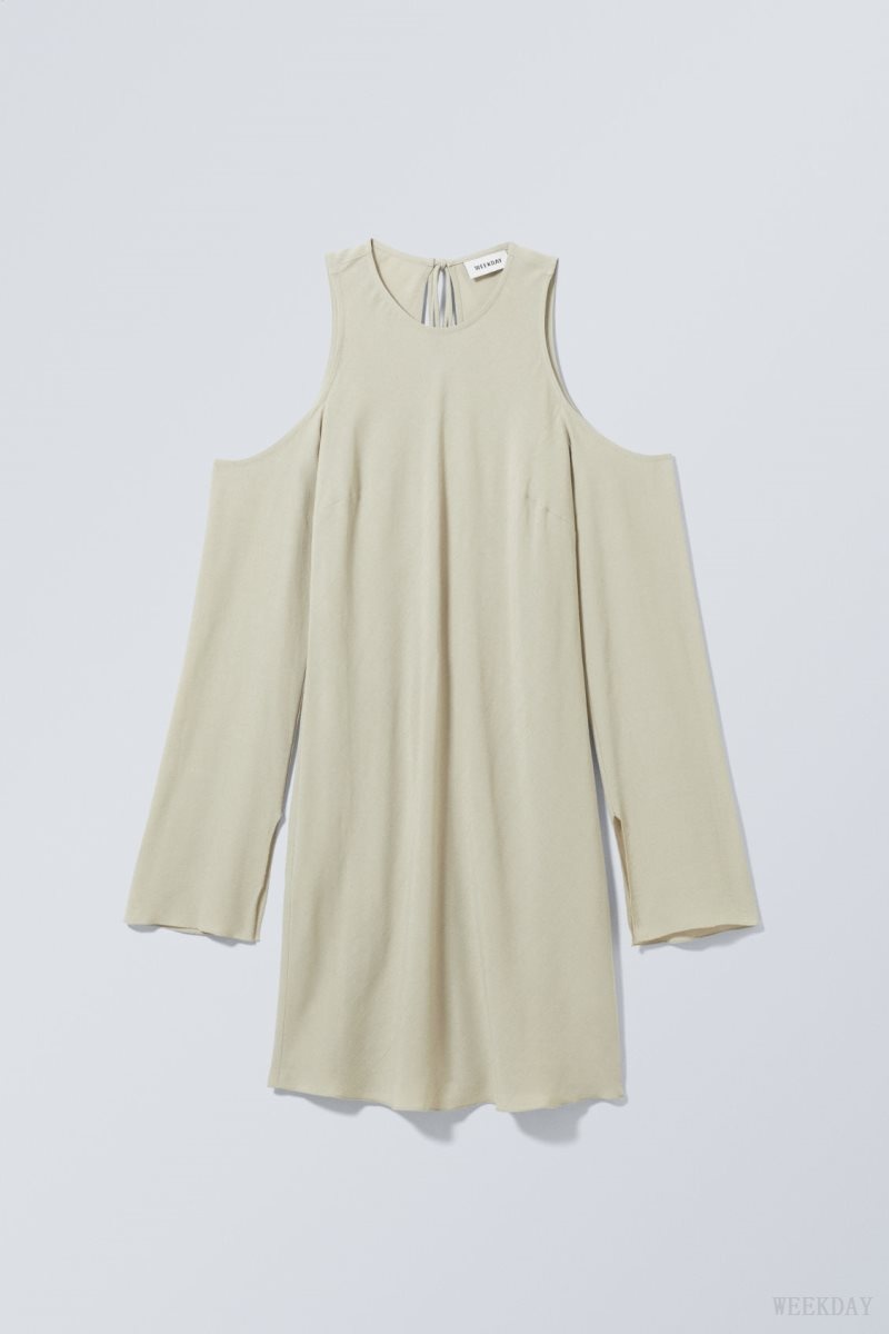 Weekday Lycke Shoulder Dress Beige | FEVW8837