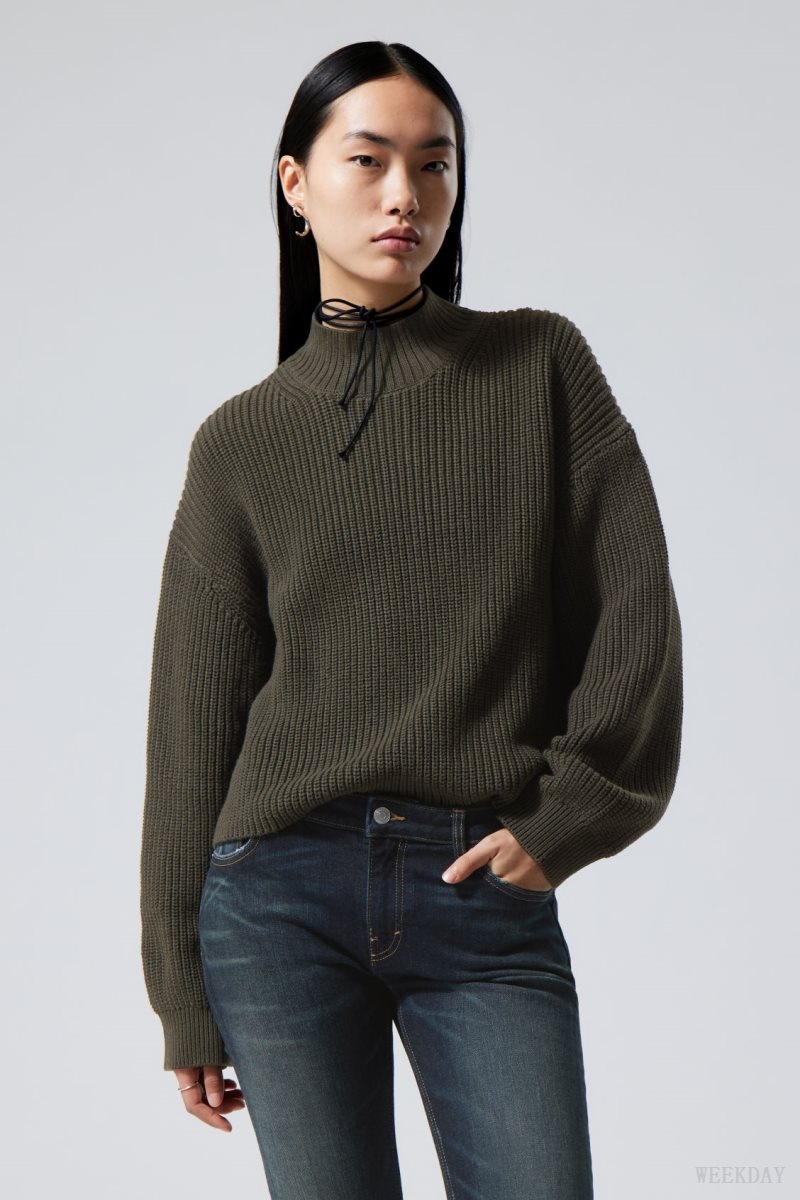 Weekday Lyla Knit Sweater Dark Green | ZDXA7473