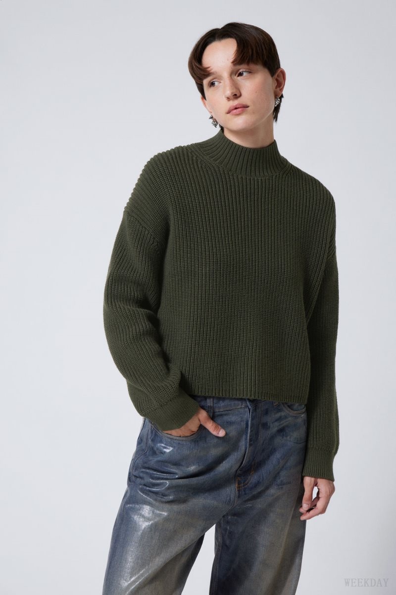 Weekday Lyla Knit Sweater Dark Green | ZDXA7473