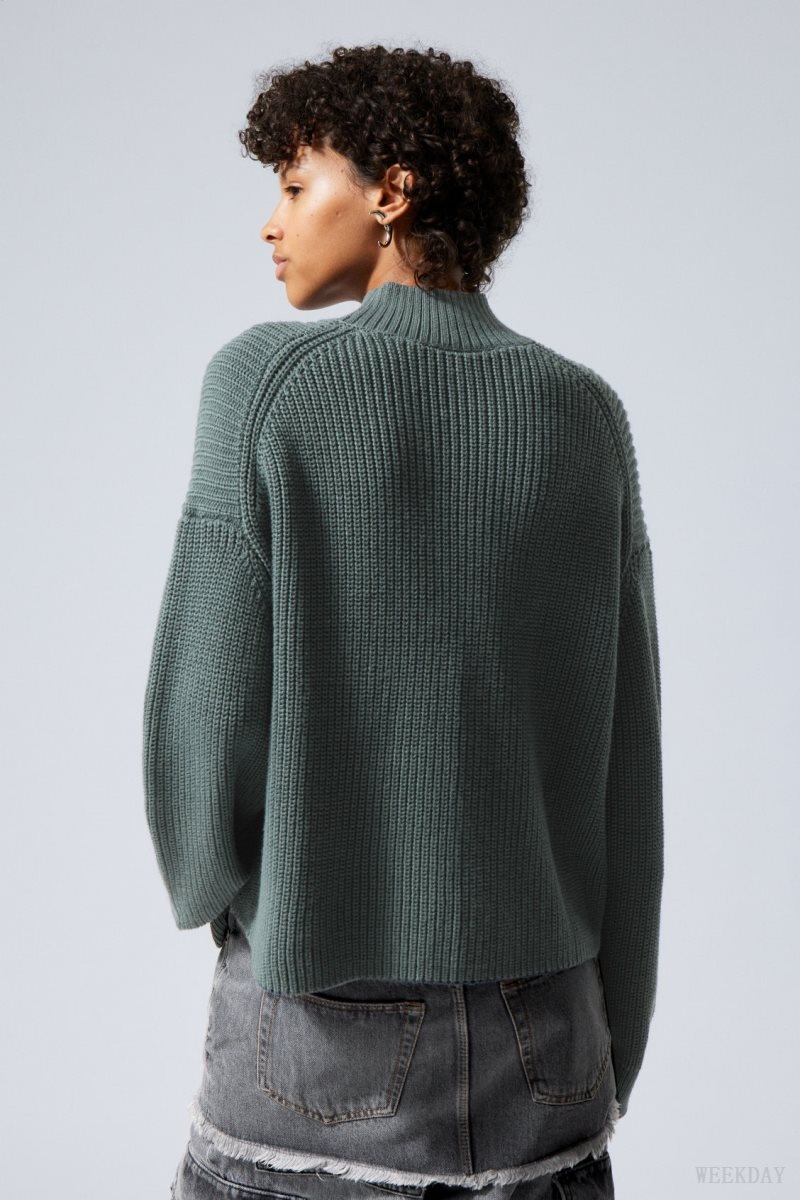 Weekday Lyla Knit Sweater Dark Turquoise | KXPO2428